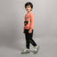 Kids' Peach Sweatshirt and Black Neon-Accent Joggers Outfit Set