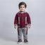 Premium Boys 2-Piece Velvet Winter Suit | Maroon & Grey | 1–2 Years