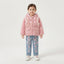Little Girl in Pink Faux Fur Hooded Coat and Butterfly Embroidered Jeans