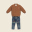 Boys Brown Quilted Bomber Jacket & Embroidered Denim Jeans Set