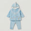 Baby Girls Cozy Light Blue Velvet 2-Piece Hoodie Set with Hood Pom-Pom & Floral Embroidery