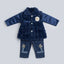 Baby Girl Royal Blue Faux Fur Coat & Embroidered Denim Pant Set - Premium Winter Outfit