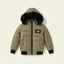 Kids Olive Green Faux Fur Hooded Puffer Jacket