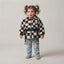 The Butterfly Dream Set – Black & White Checkered Faux Fur Jacket with Embroidered Denim Jeans