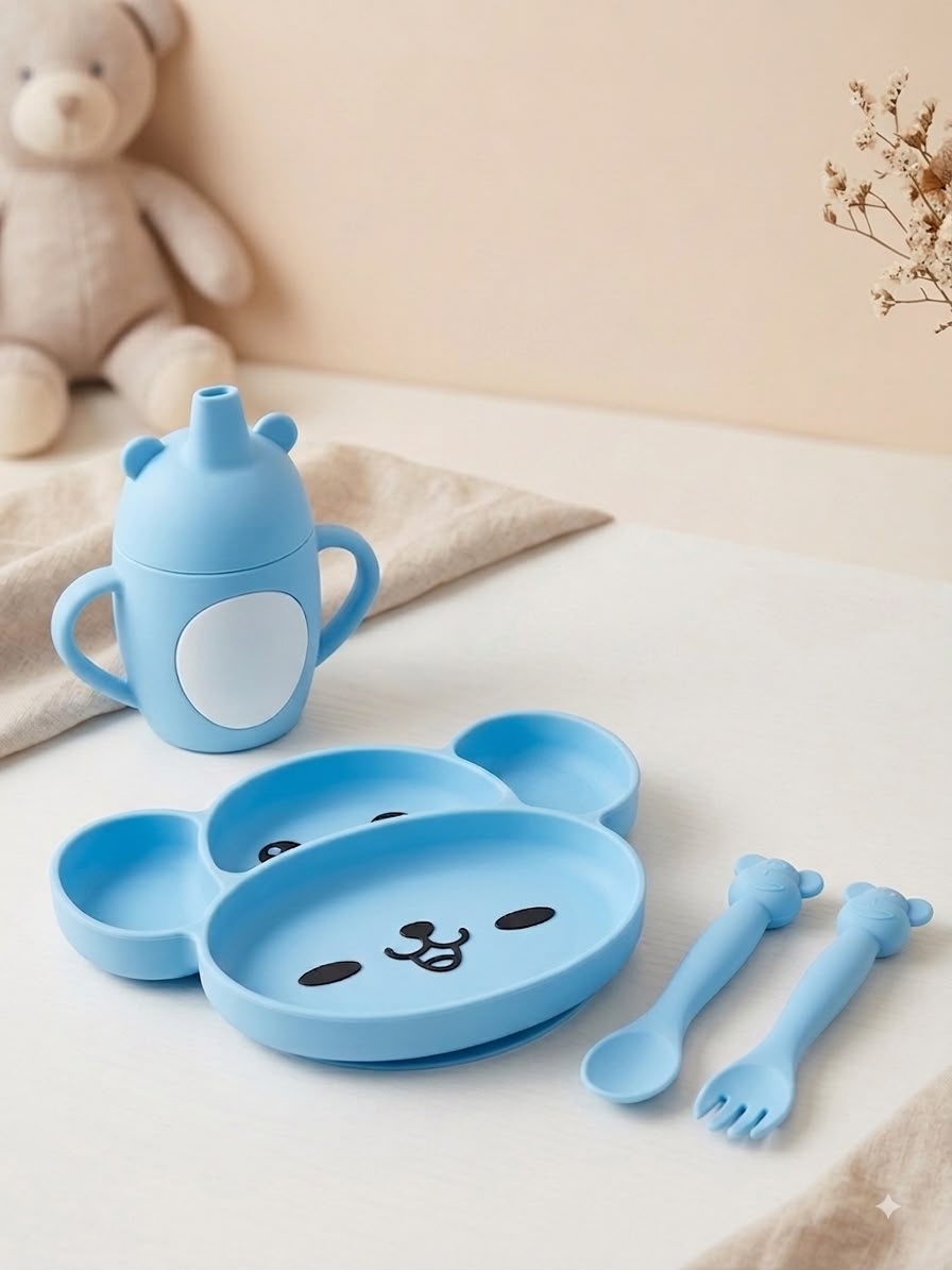 Cute Bear Baby Silicone Feeding Set