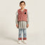 Baby Girls Grey Velvet Frock & Denim Jeans Set with Shaggy Faux Fur Vest
