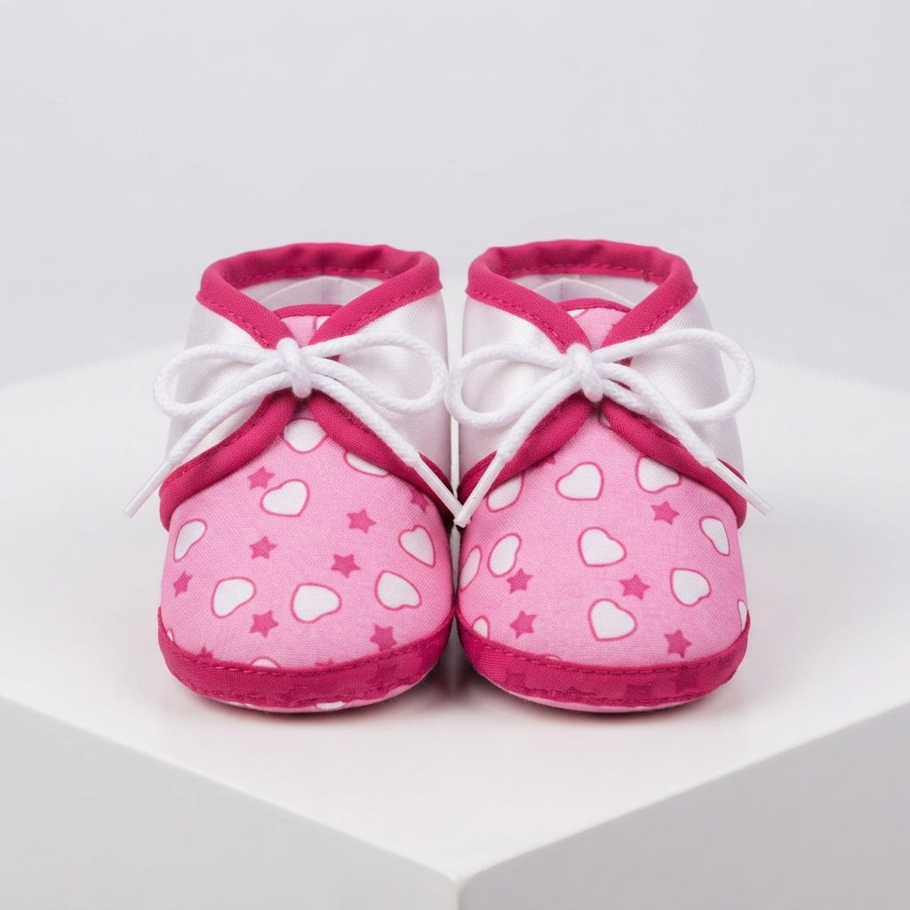 Baby Pink Heart And Star Canvas Booties