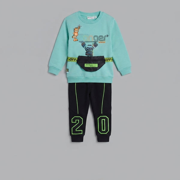 Boys Turquoise Fleece Two Piece Suit — Photo 2