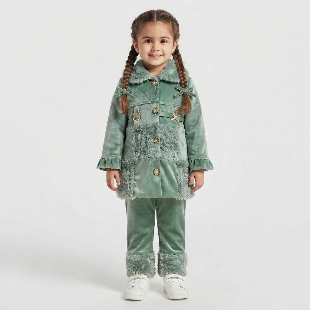 Girls 2-Piece Fur & Leather Coat Style Suit | Winter Fur Outfit