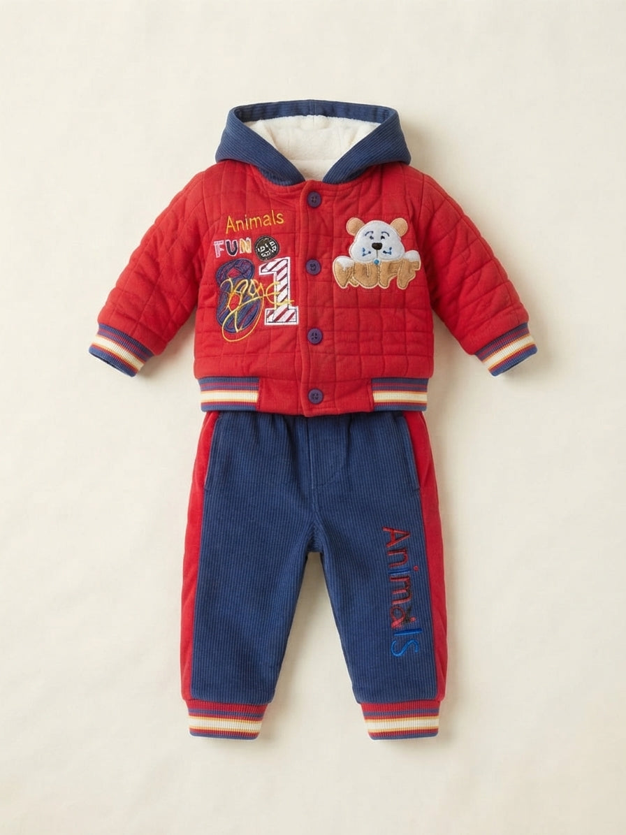 Baby Boy Red & Blue Quilted Hoodie Set — Photo 3