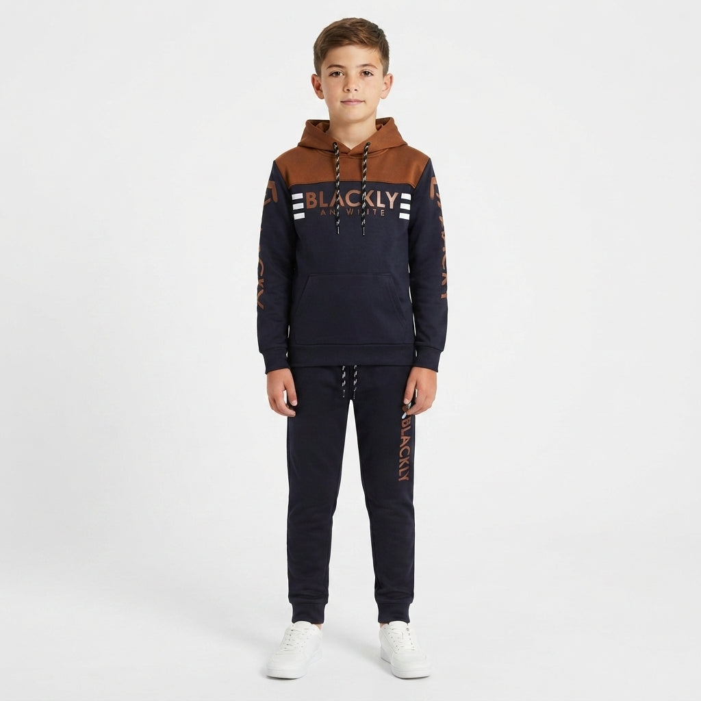 Boys Navy & Brown Colorblocked Tracksuit | Iqra Garments — Photo 2
