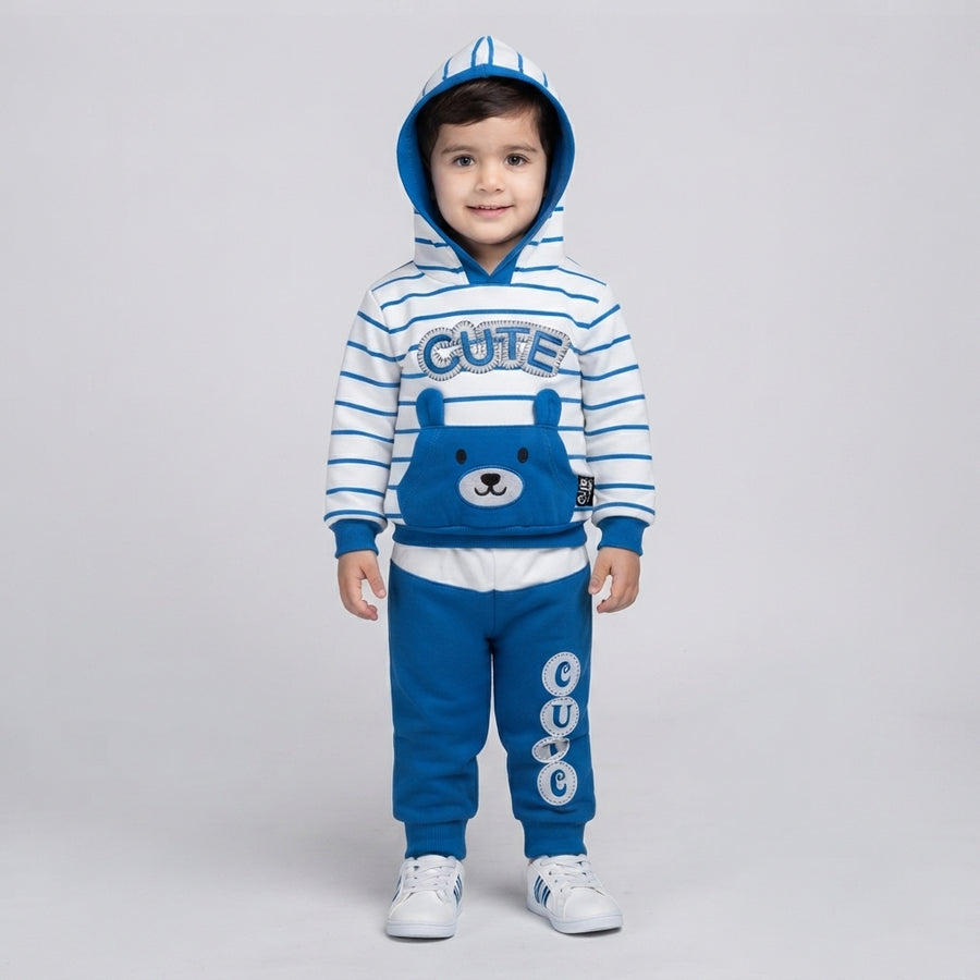 Boys Blue & White Fleece Two Piece Suit | Warm & Cozy Kids Winter Wear