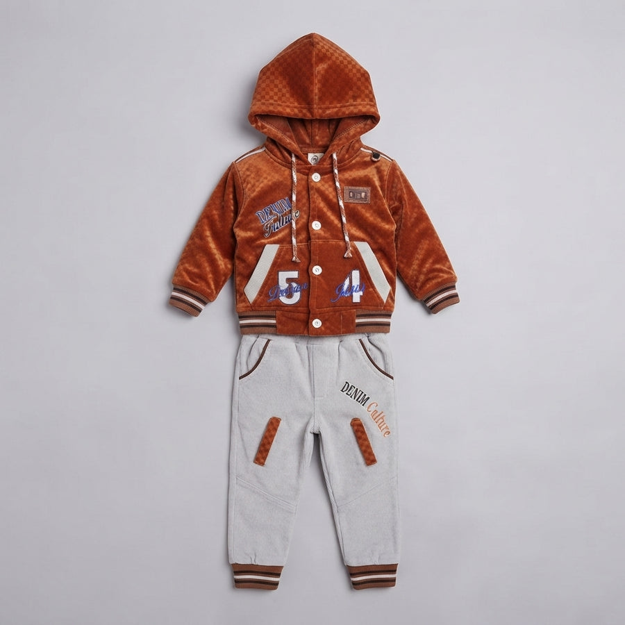 Golden Brown & Grey 2 Piece Velvet Suit for Boys — Photo 2