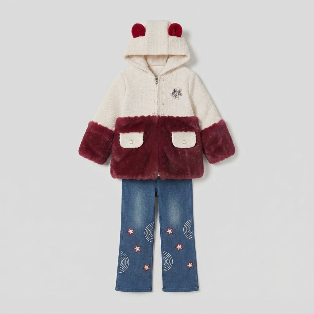 Girls Cream and Burgundy Hoodie Set — Photo 2