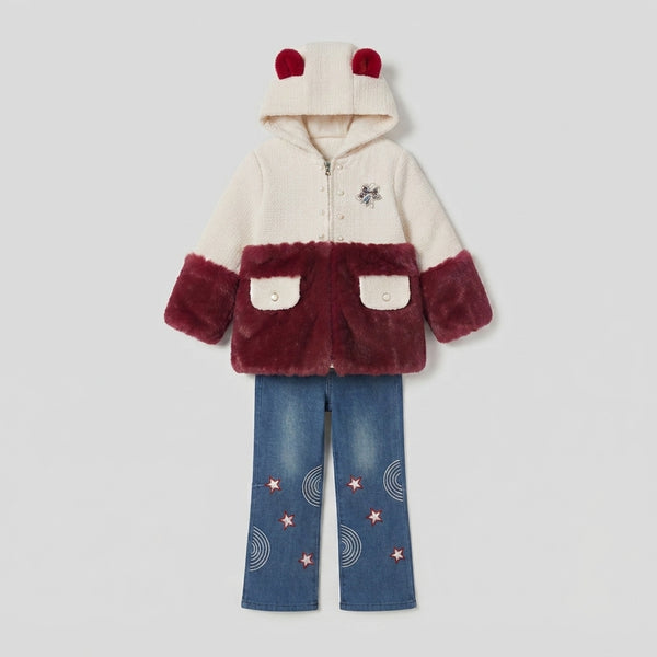 Girls Cream and Burgundy Hoodie Set — Photo 2