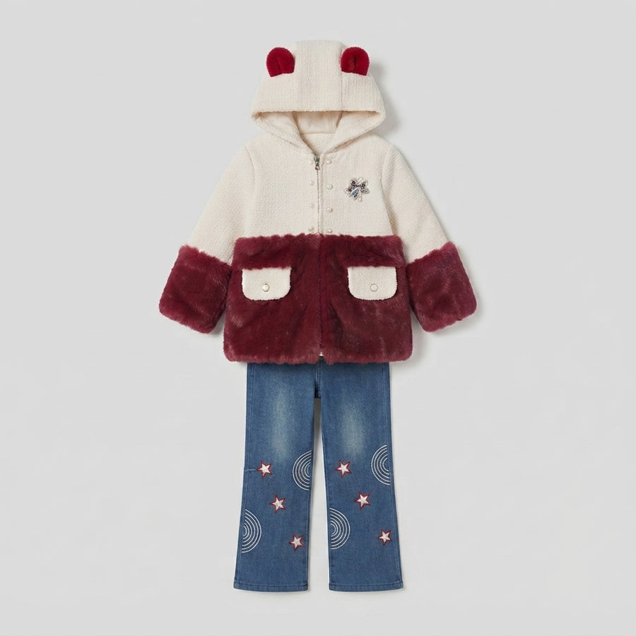 Girls Cream and Burgundy Hoodie Set — Photo 2