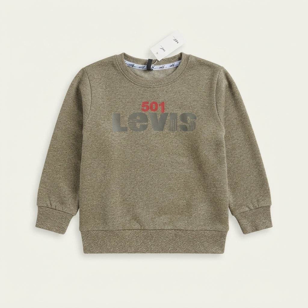 Kids' Olive Green Marled Graphic Sweatshirt — Photo 2