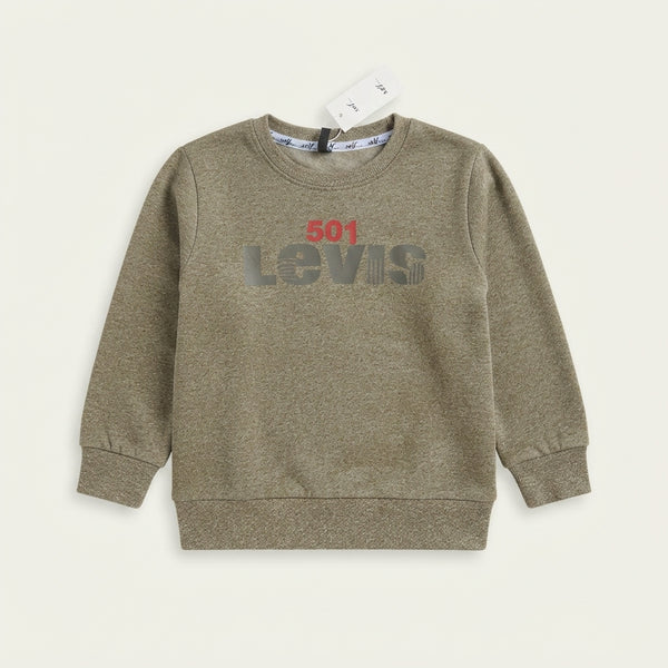 Kids' Olive Green Marled Graphic Sweatshirt — Photo 2