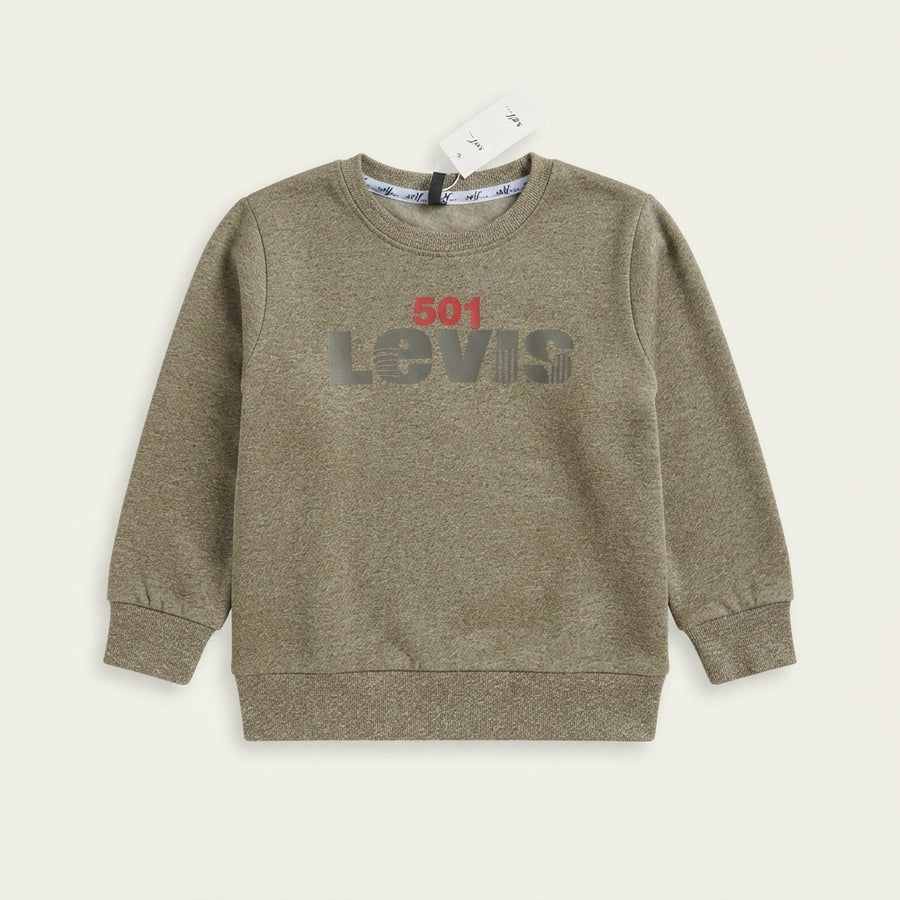 Kids' Olive Green Marled Graphic Sweatshirt — Photo 2