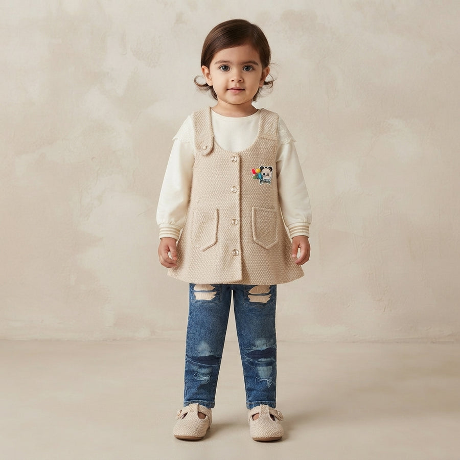 Girls 2-Piece Coat Style Suit with Attached Inner | Winter Outfit
