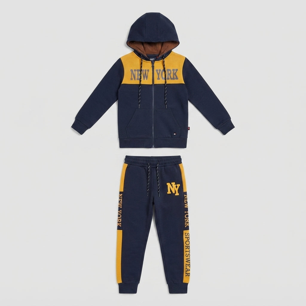 Boys Navy & Yellow New York Zip-Up Tracksuit — Photo 2