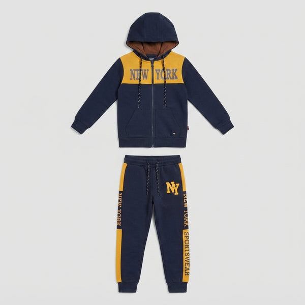 Boys Navy & Yellow New York Zip-Up Tracksuit — Photo 2