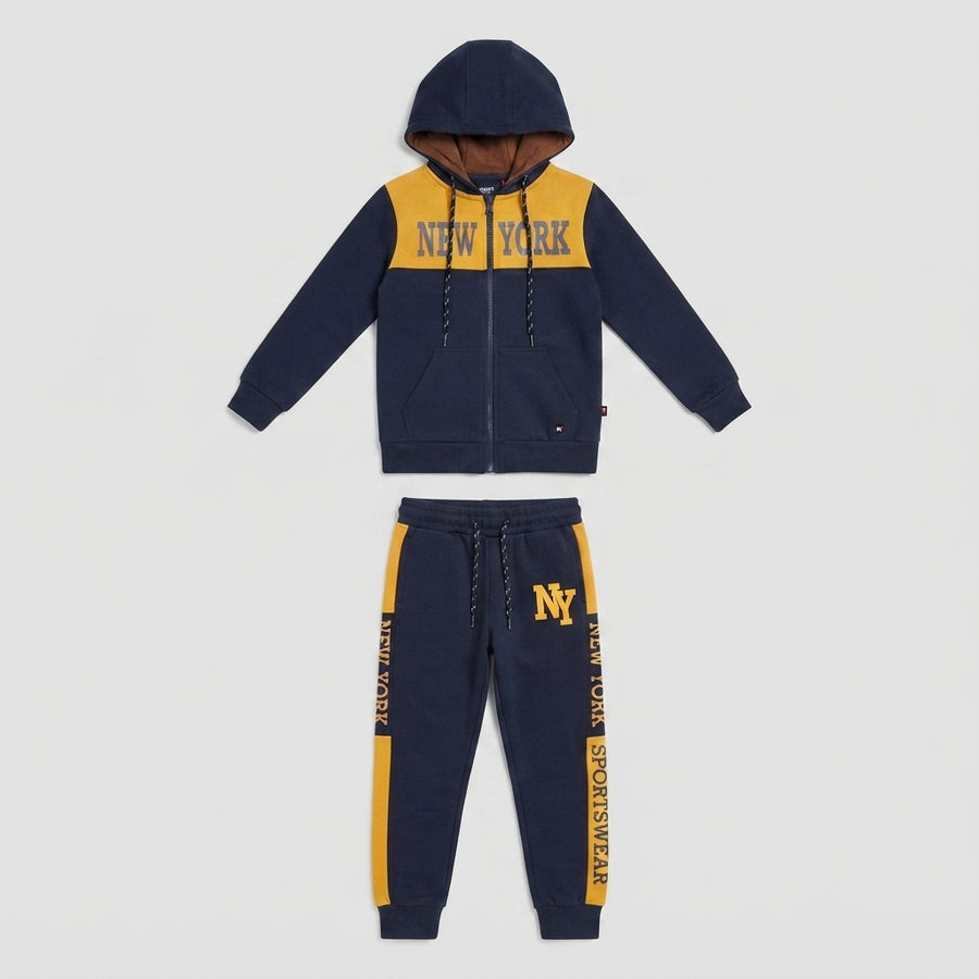 Boys Navy & Yellow New York Zip-Up Tracksuit — Photo 2