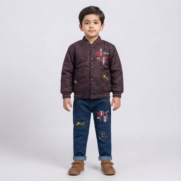 Boys Quilted Bomber Jacket and Denim Jeans Outfit Set