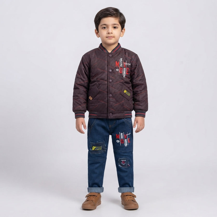 Boys Quilted Bomber Jacket and Denim Jeans Outfit Set