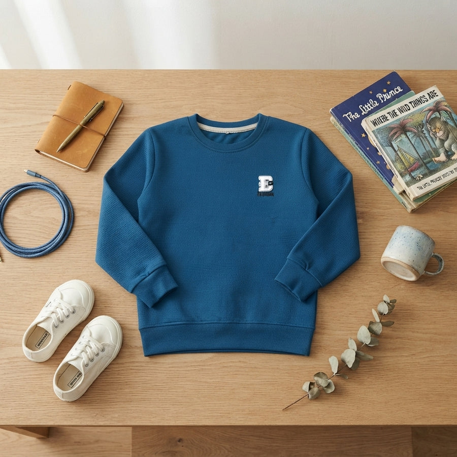 Boys' Textured Knit Crew Neck Sweatshirt - Blue