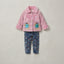 Infant/Toddler Girl's 2-Piece "Baby Doll" Outfit: Pink Faux-Fur Trim Corduroy Jacket, Floral Embroidered Denim Jeans Set