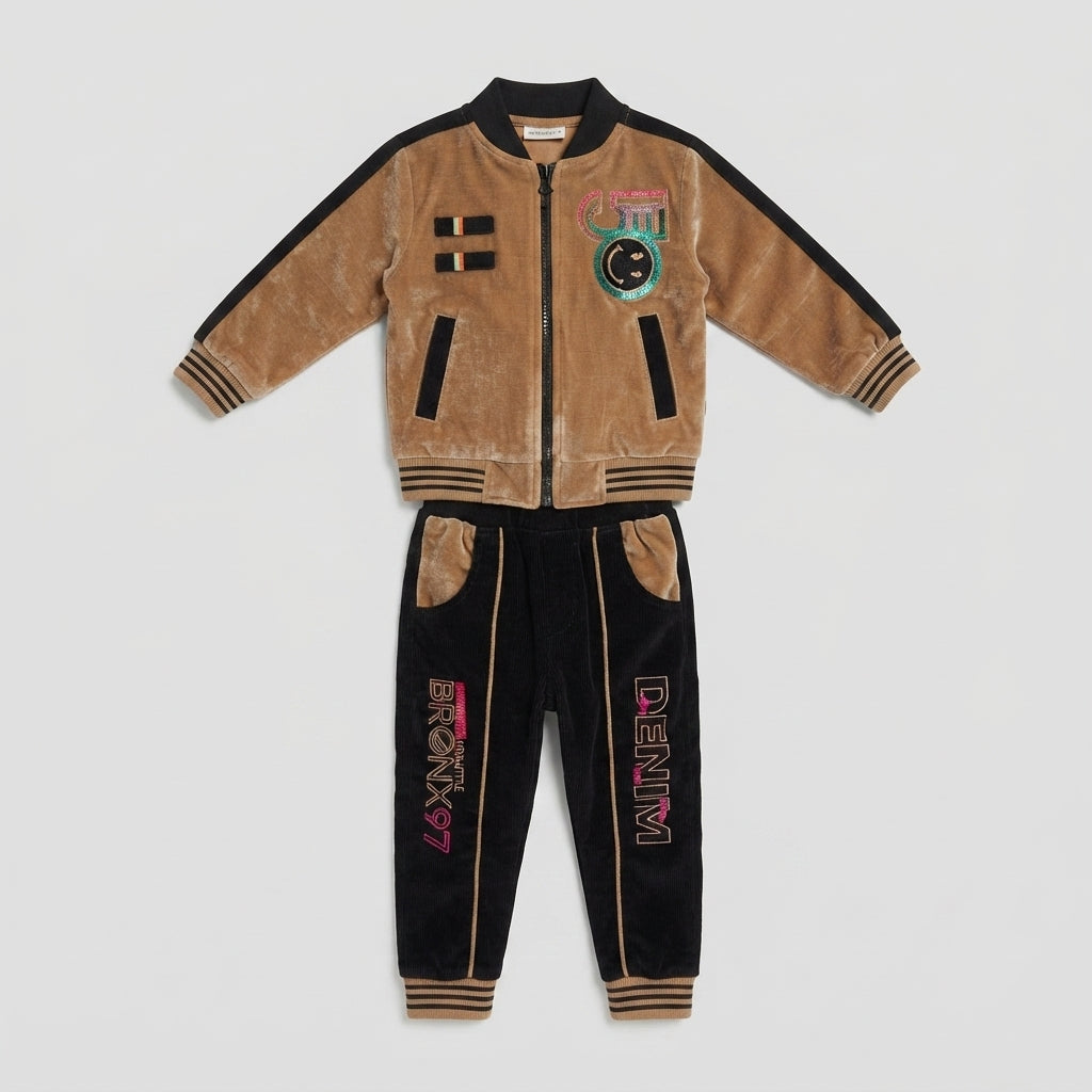Brown & Black Velvet 2 Piece Suit for Boys — Photo 2