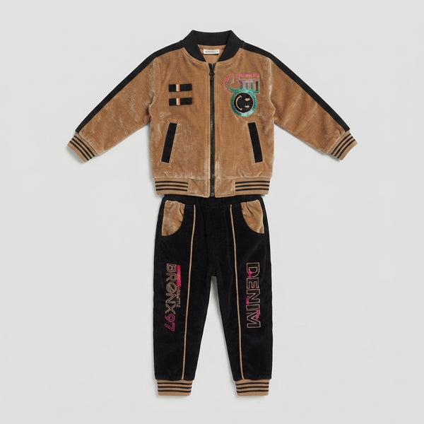 Brown & Black Velvet 2 Piece Suit for Boys — Photo 2
