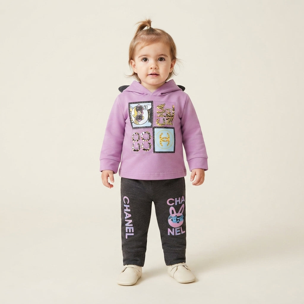 Girls Purple Hoodie & Jogger Set | Winter Kids Wear