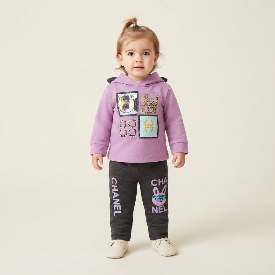 Girls Purple Hoodie & Jogger Set | Winter Kids Wear