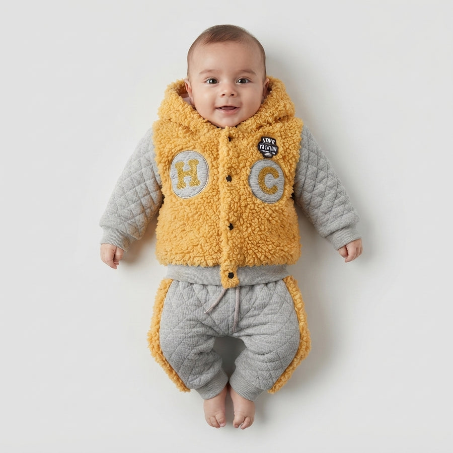 Baby Boy Sherpa Hooded Jacket & Quilted Trouser Two-Piece Suit | 3–9 Months