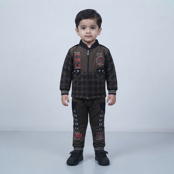 Brown Check 2 Piece Velvet Suit for Boys | Winter Kids Suit