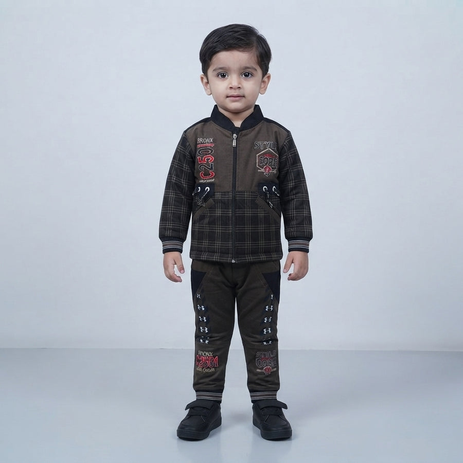 Brown Check 2 Piece Velvet Suit for Boys | Winter Kids Suit