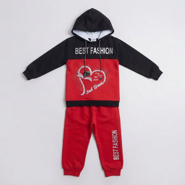 Girls Black & Red "Best Fashion" Hoodie Tracksuit