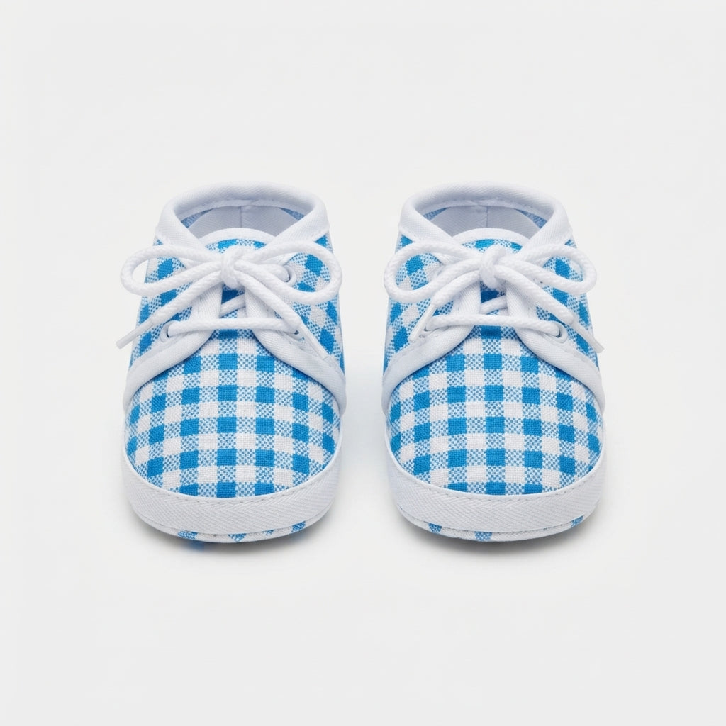 Blue Checkered Baby Soft Sole Booties