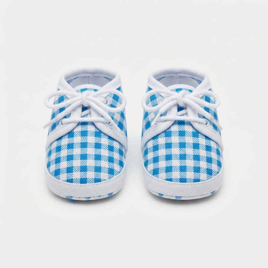 Blue Checkered Baby Soft Sole Booties