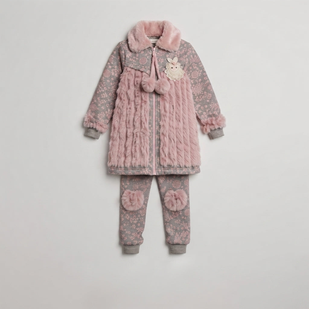 Girls Grey & Pink Fur Suit — Photo 2