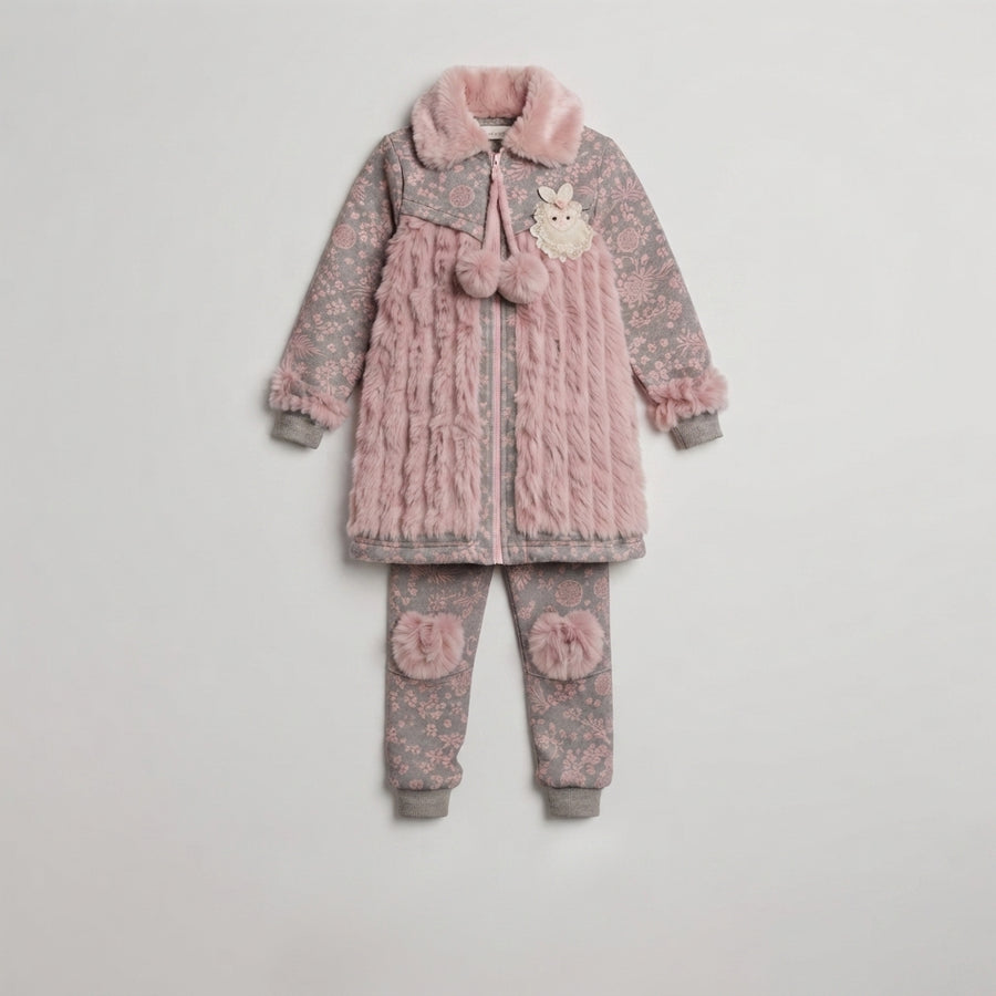 Girls Grey & Pink Fur Suit — Photo 2