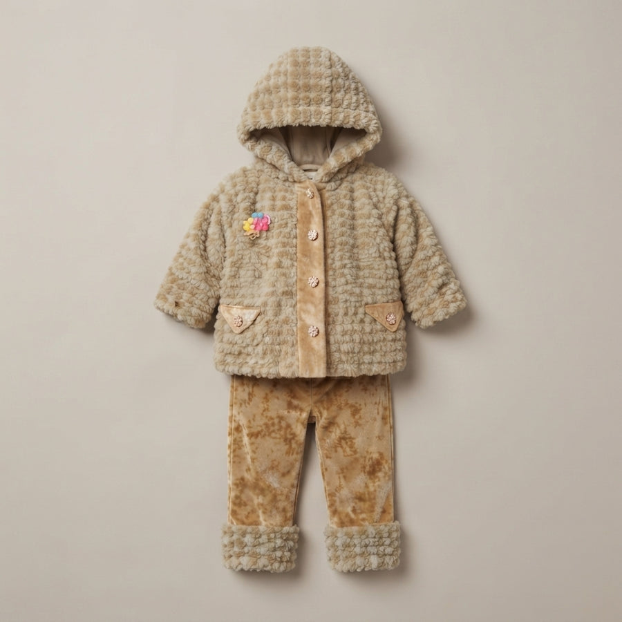Toddler Girls' Golden Beige Hooded Jacket Set — Photo 2