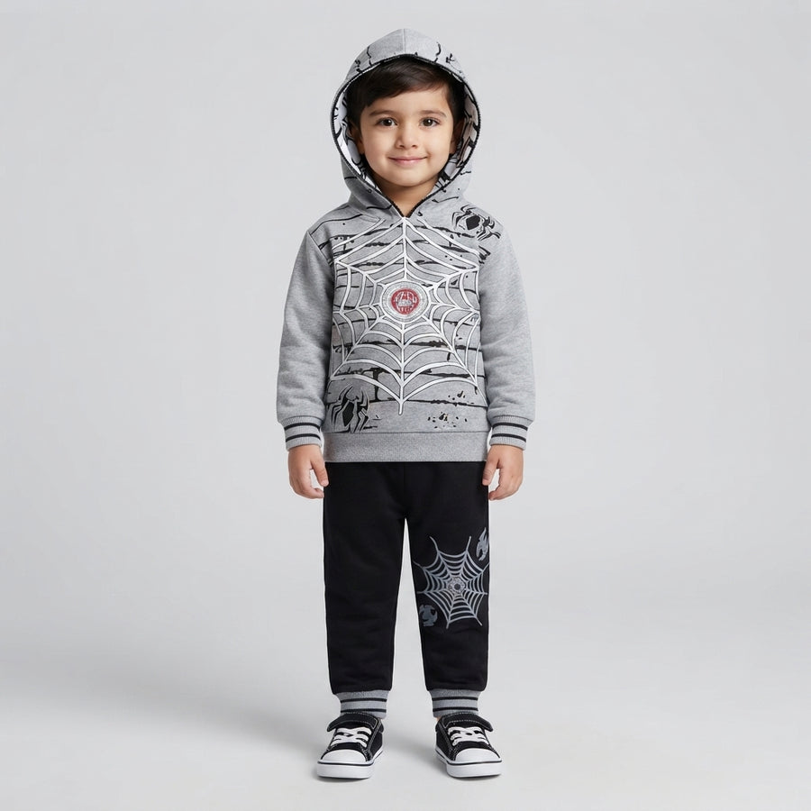 Boys Spider-Man Print Grey Hoodie and Black Jogger 2-Piece Set
