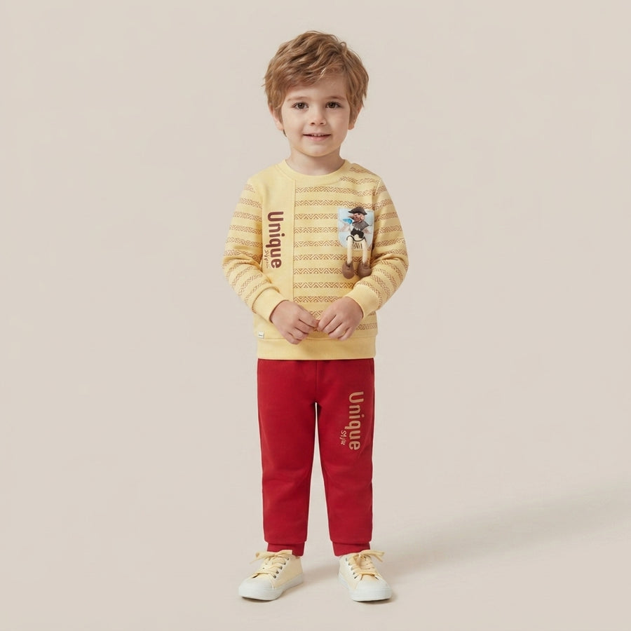 Kids Yellow Graphic Sweatshirt Set — Photo 2
