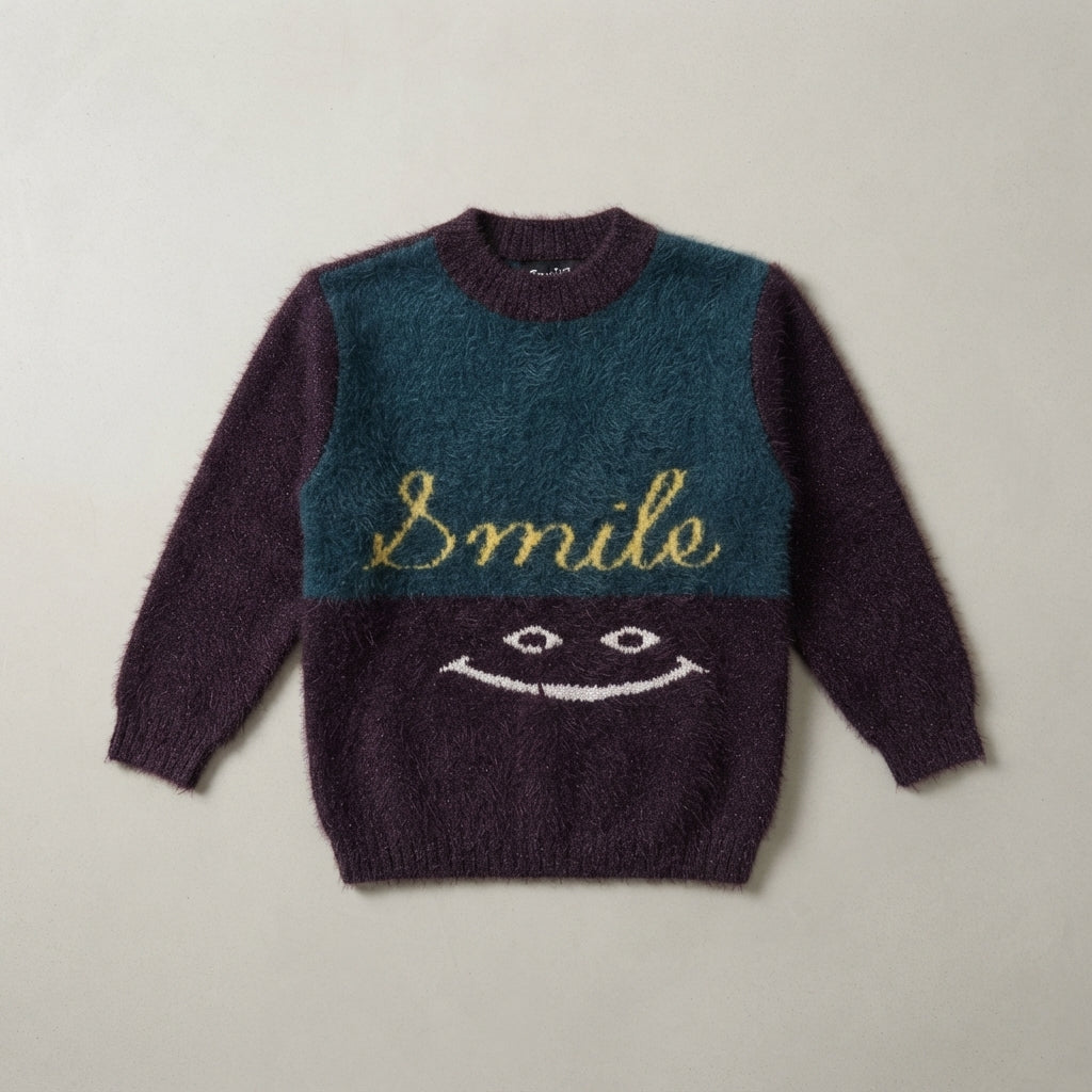 Boys Purple & Teal "Smile" Fuzzy Sweater