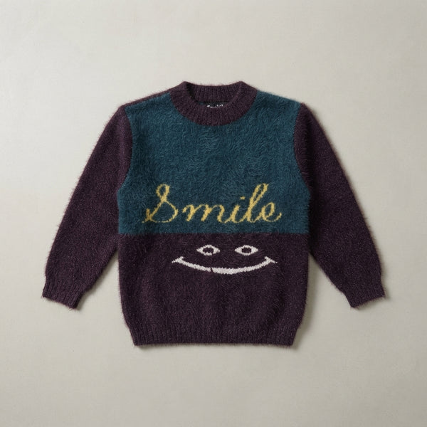 Boys Purple & Teal "Smile" Fuzzy Sweater