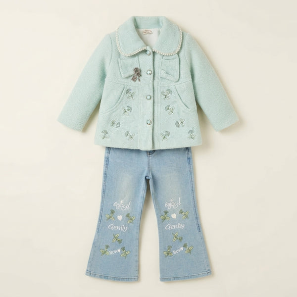 Elegant Mint Green Woolen Coat Set — Photo 2