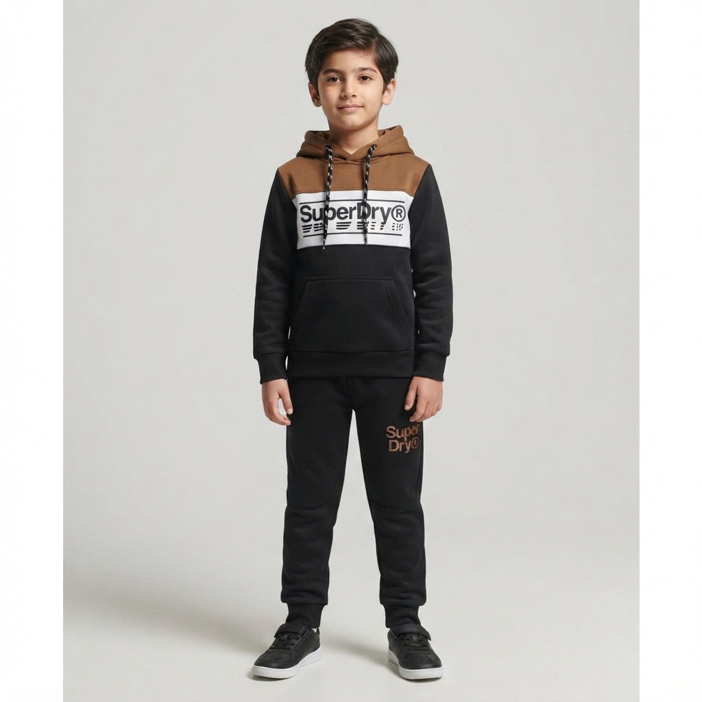 Boys Black &amp; Brown Super Dry Winter Tracksuit